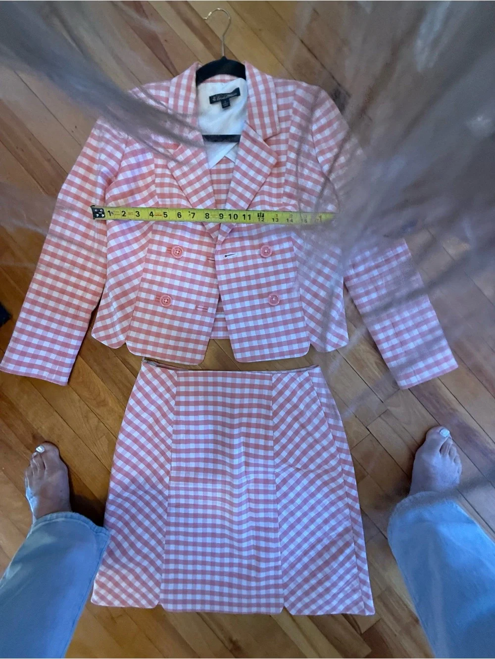 Brooks Brothers Coral Gingham Cropped Blazer & Skirt Suit Set Size 2/4 - Picture 3 of 7